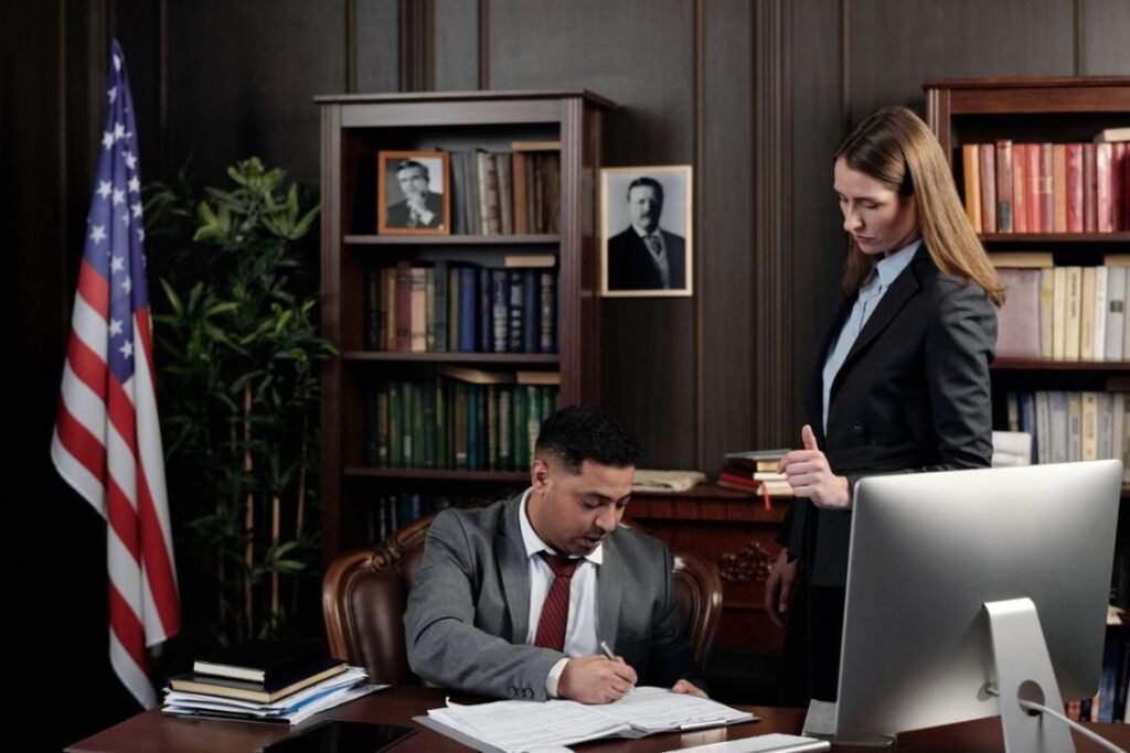 Our attorneys reviewing case documents together