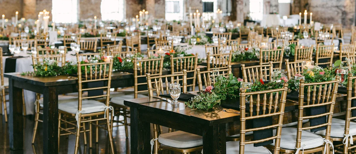 Room set for 340, long tables