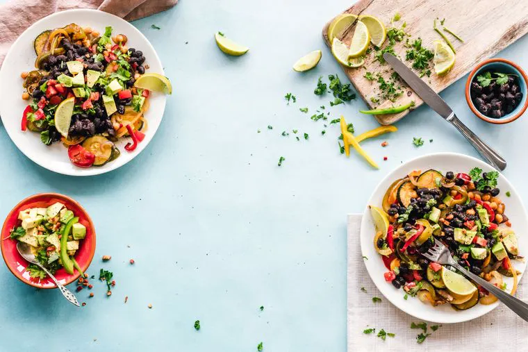 Colorful power bowl with greens and grains