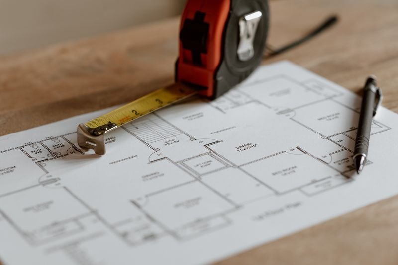 Construction plans and tools on site