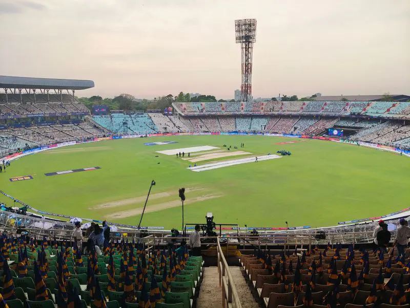 Empty cricket stadium before a match