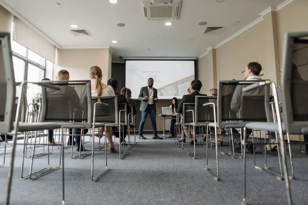 Speaker leading a business seminar