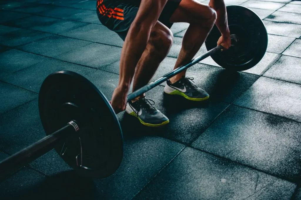 Lifter setting up for a barbell deadlift