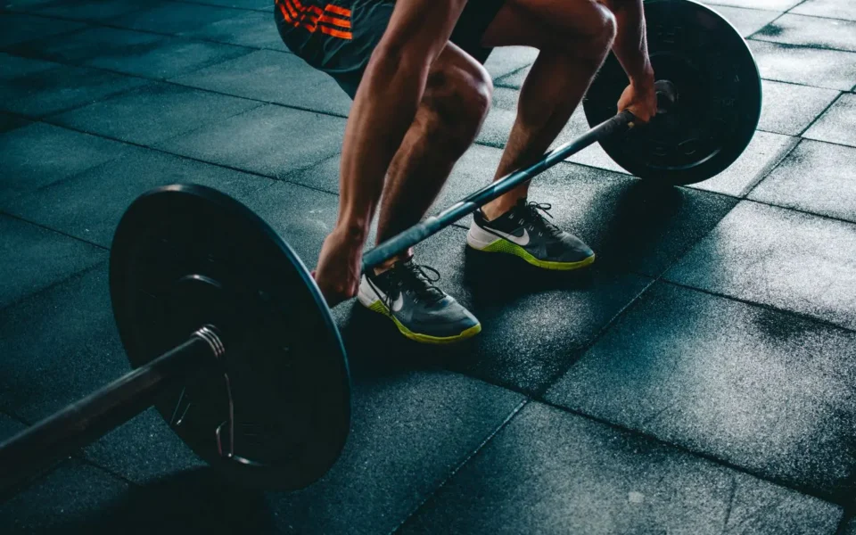 Lifter setting up for a barbell deadlift