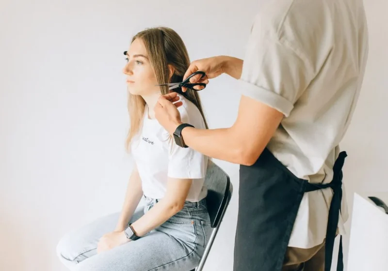 Woman getting a haircut