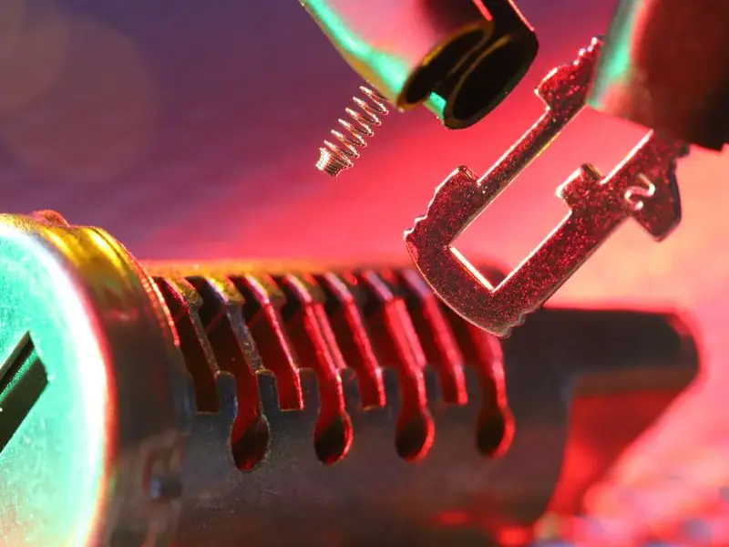 Close-up of a lock cylinder and key