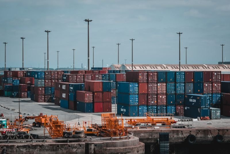 Containers stacked at an industrial port