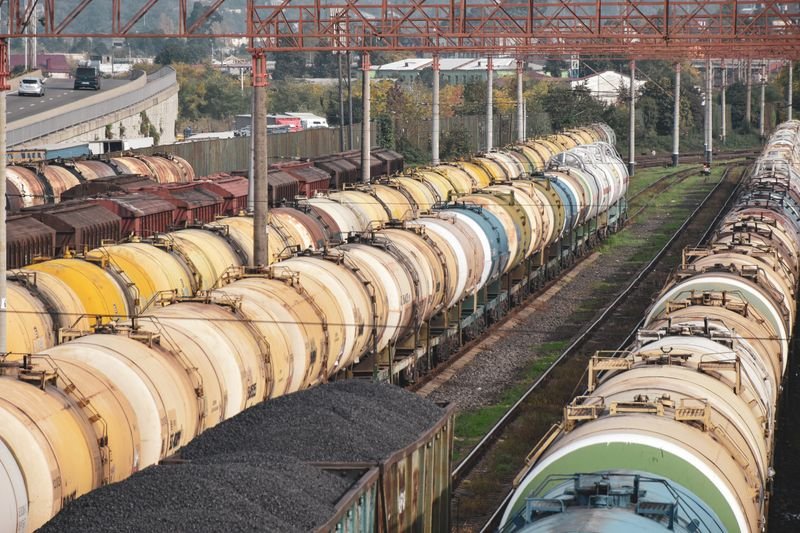Freight trains at a railway station