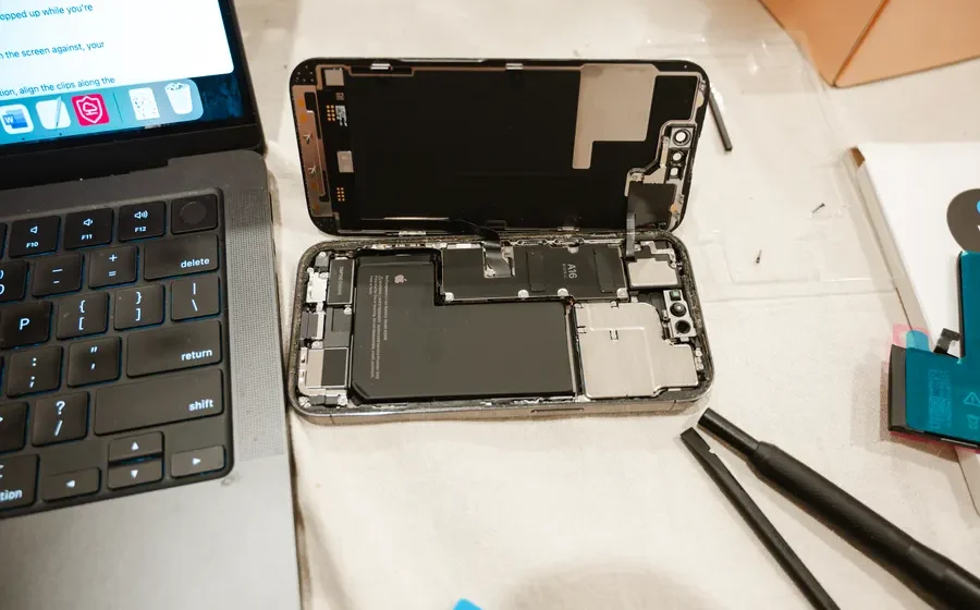 Opened phone during a battery replacement