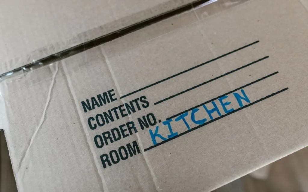 Moving box labelled kitchen