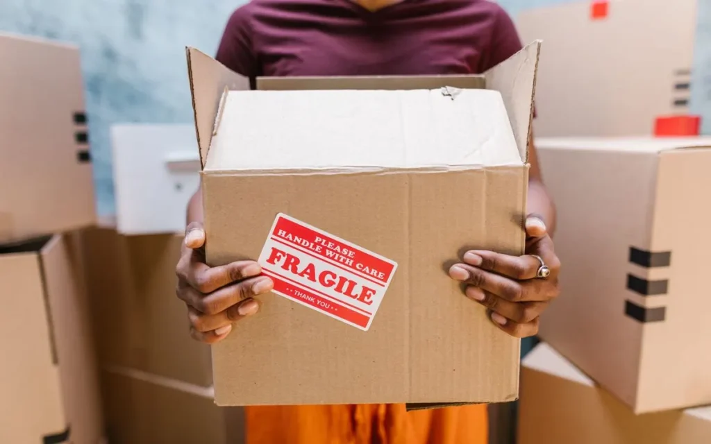 Moving box labelled fragile