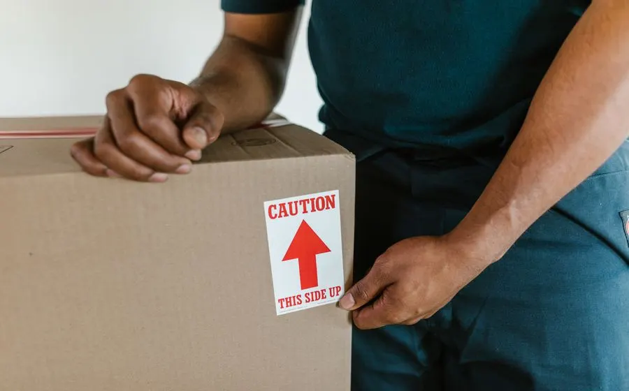Box marked with a this side up label