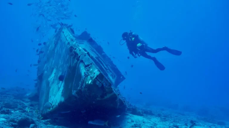 Diver exploring a shipwreck
