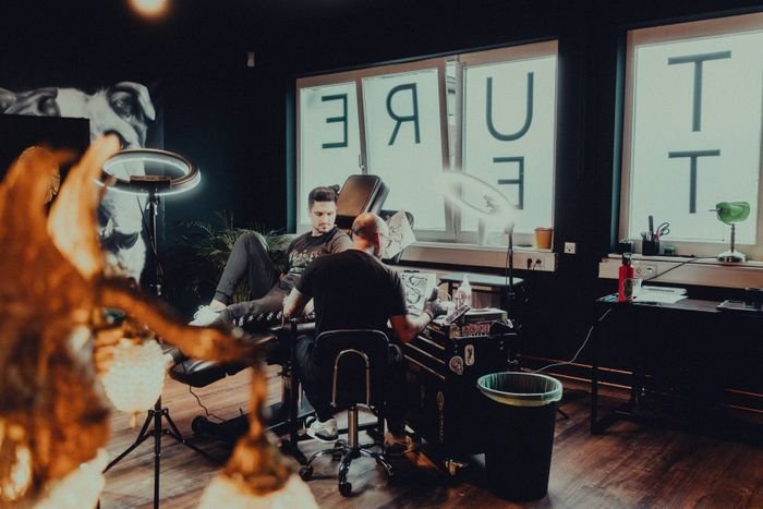 Detailed tattoo design in a modern studio