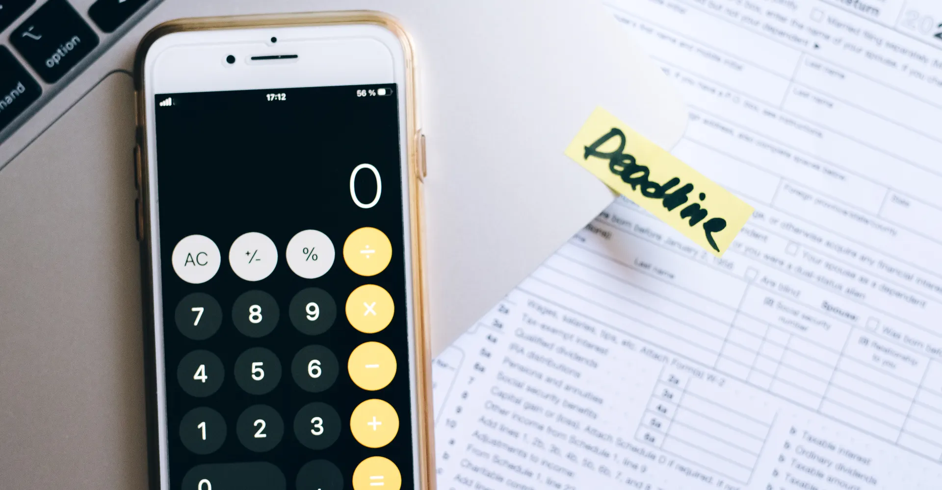 Calculator and paperwork for tax review