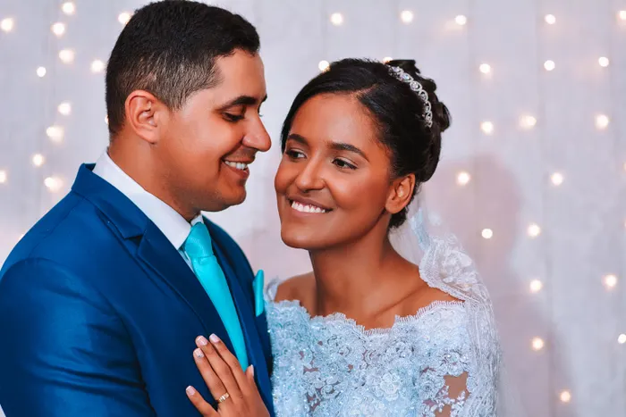 Smiling newlyweds