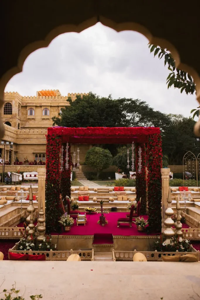 Decorated mandap at a historic fort