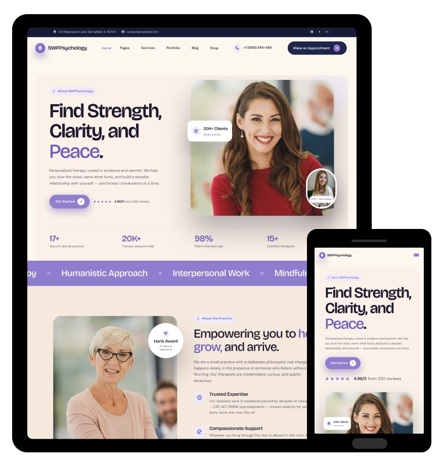 Home 7 Psychology WordPress theme homepage design preview