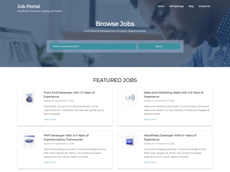 10 Best WordPress Themes for Job Portal (Free & Premium) 1 Job Portal free WordPress theme