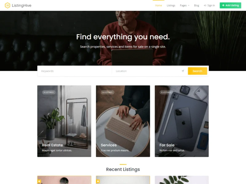 10 Best Directory WordPress Themes (Free & Premium) 1 ListingHive free directory WordPress theme