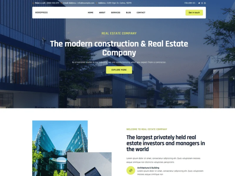 Real Estate Company free WordPress theme