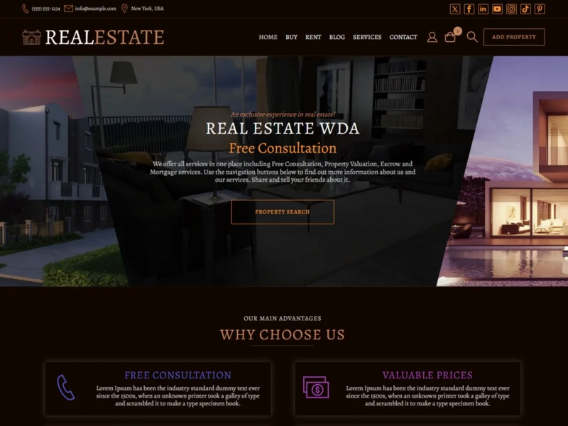Realty free WordPress theme for real estate website