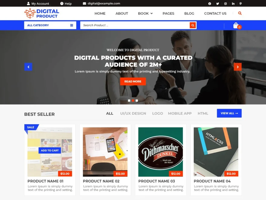 Rev Digital Products free WordPress theme for selling digital products