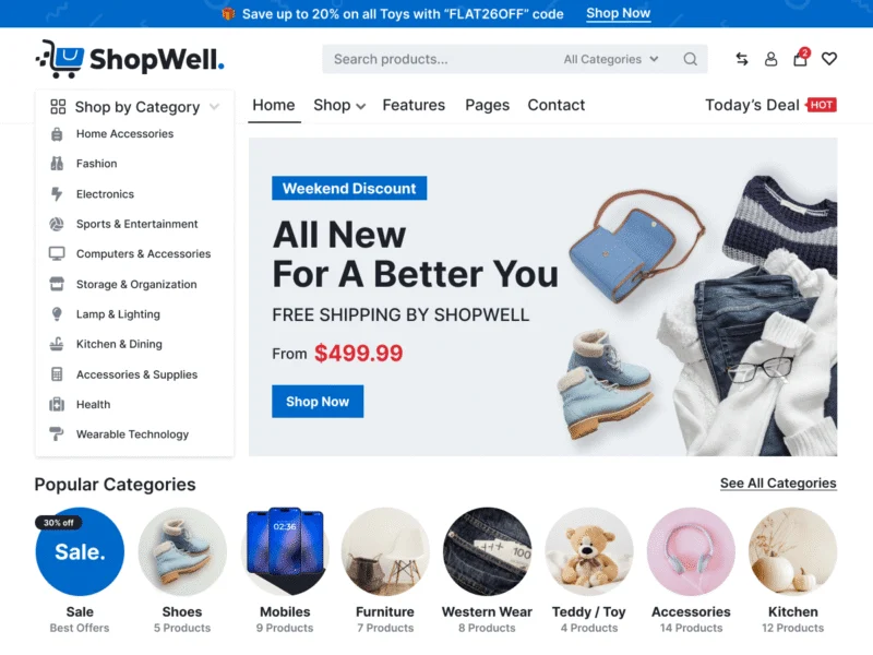 10 Best Marketplace WordPress Themes (Free & Premium) 1 Shopwell marketplace WordPress theme