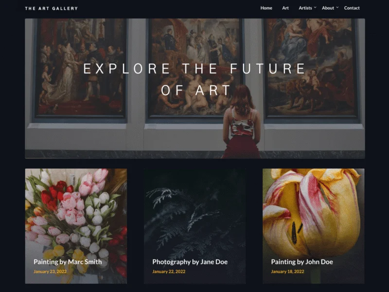 10 Best WordPress Themes for Artists (Free & Premium) 1 The Art Gallery free WordPress theme