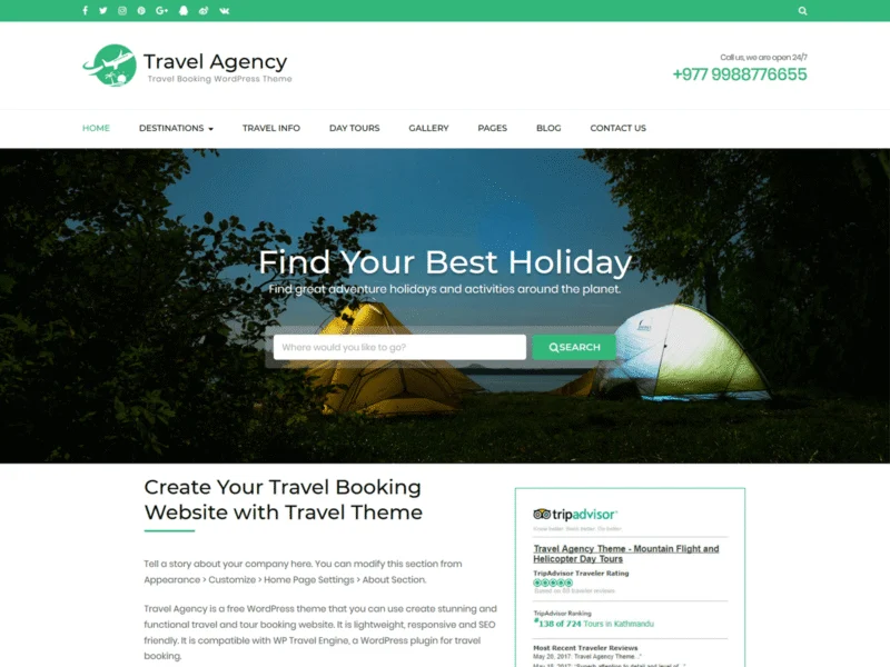 10 Best WordPress Themes for Travel Agency (Free & Premium) 1 Travel Agency free WordPress theme