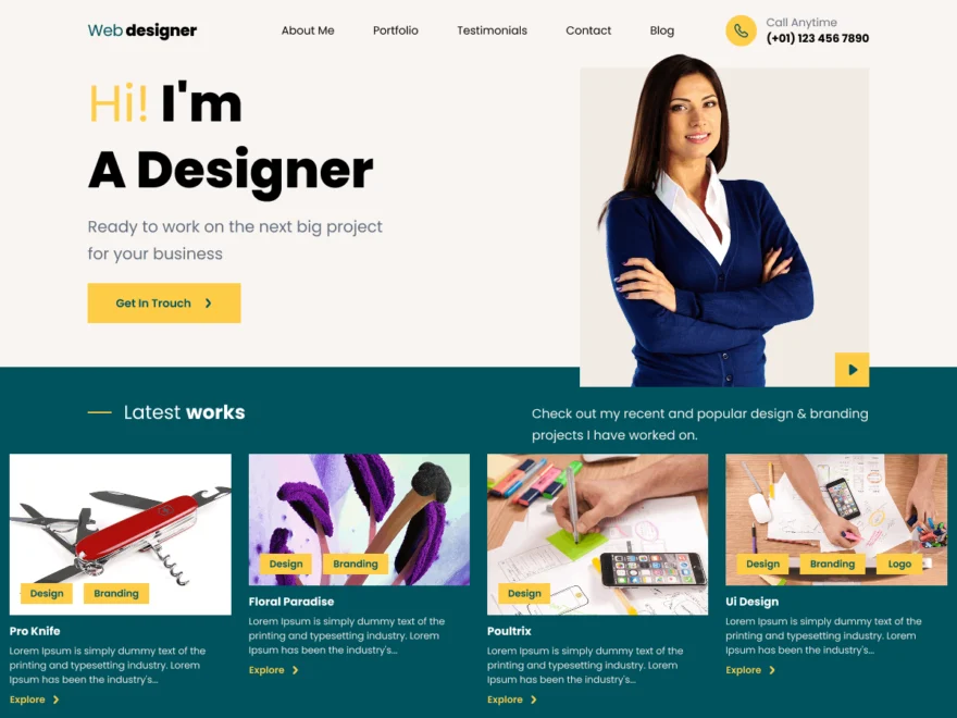 Web Designer Portfolio free WordPress theme for a UX portfolio