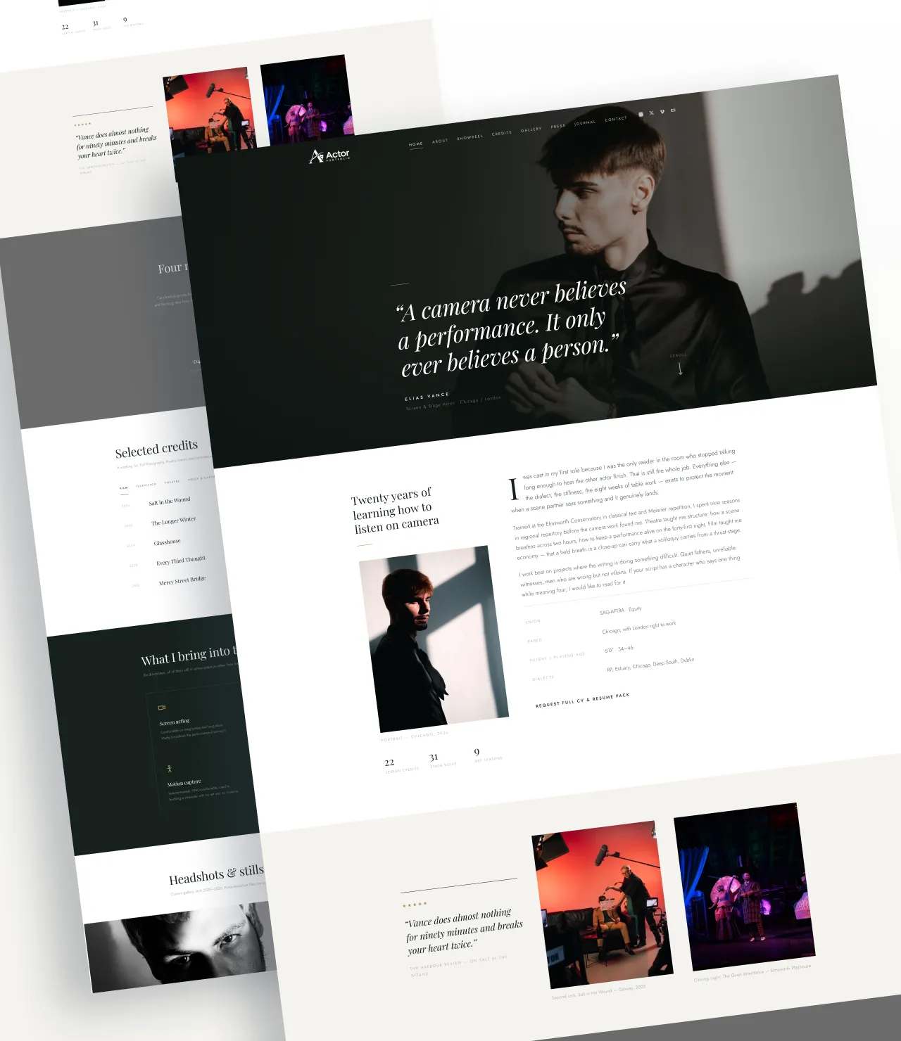 Actor Portfolio WordPress theme for a media-led portfolio